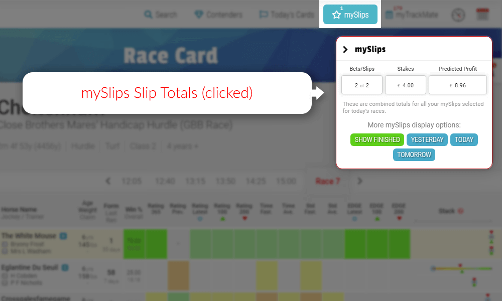 Sample Race Card mySlips Totals Clicked - TrackMate